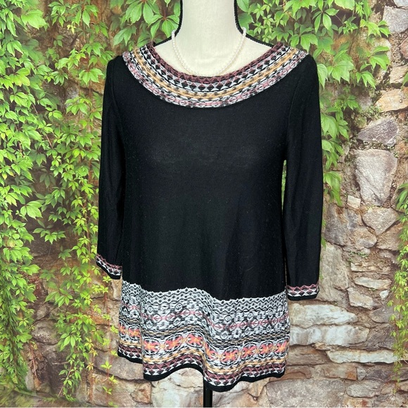 SLEEPING ON SNOW Black Wool Blend Fair Isle Sweater, S - Picture 2 of 10